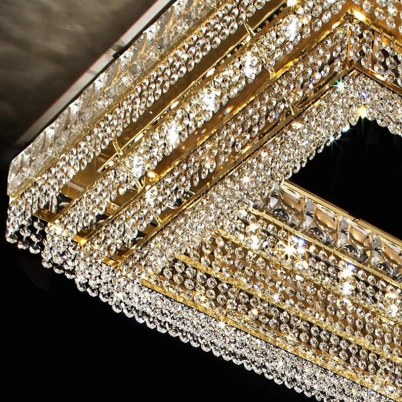 Large Crystal Ceiling Light with Gold Frame