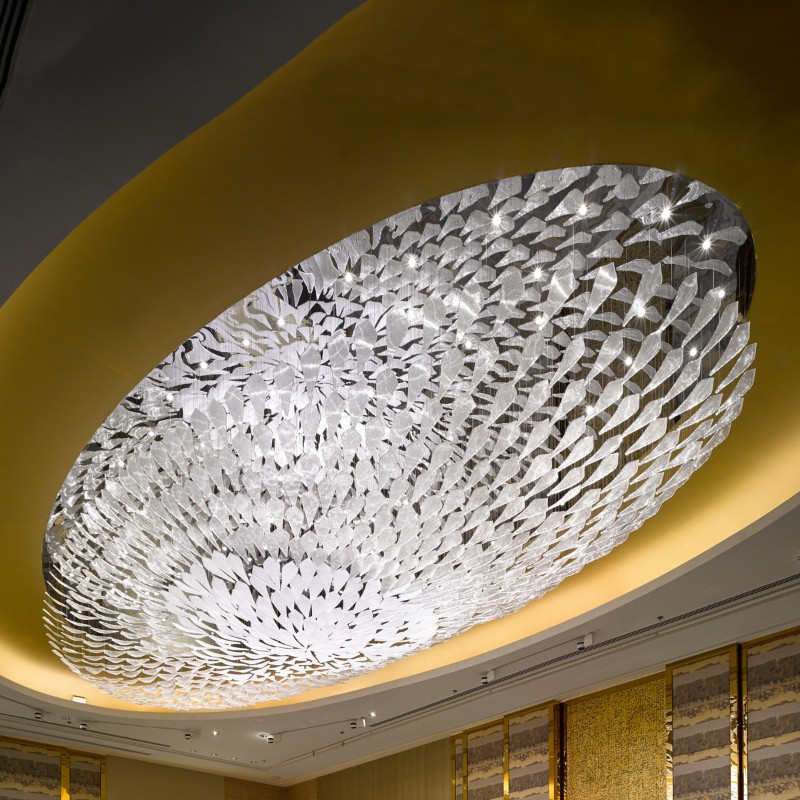 Custom contemporary hotel art glass chandelier