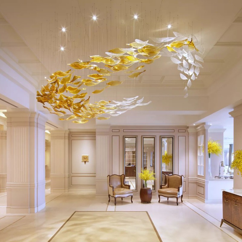 Customized glass chandeliers for hotel lobby