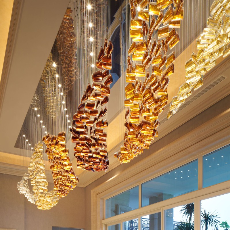 Customized Hotel Lobby Decoration Colored Handmade Glass Chandeliers