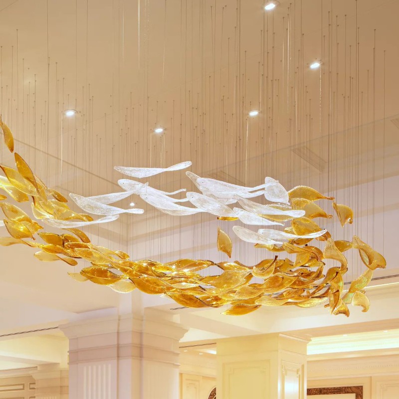 Customized glass chandeliers for hotel lobby