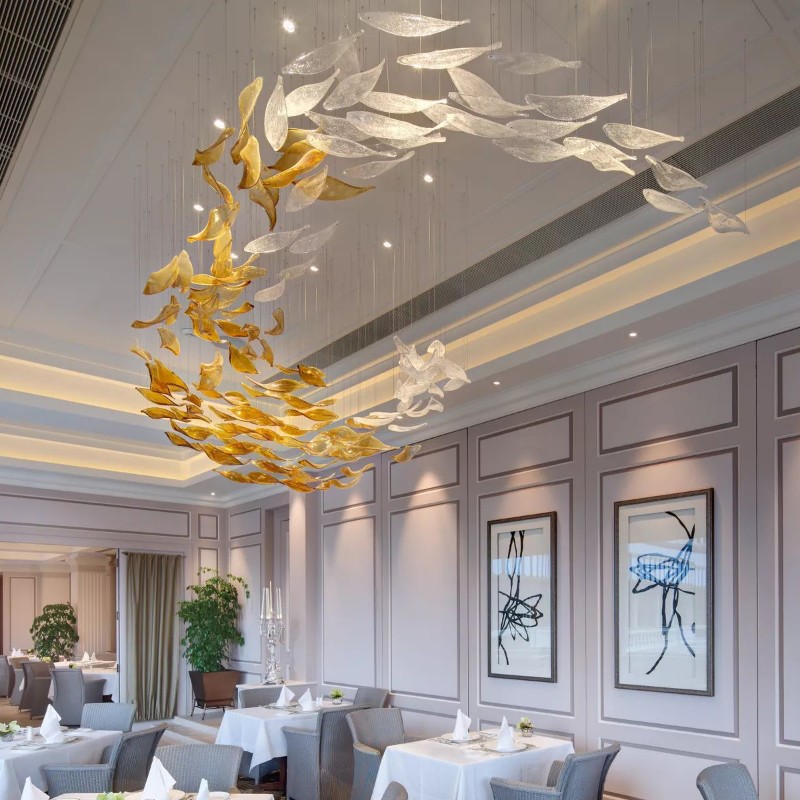 Customized glass chandeliers for hotel lobby