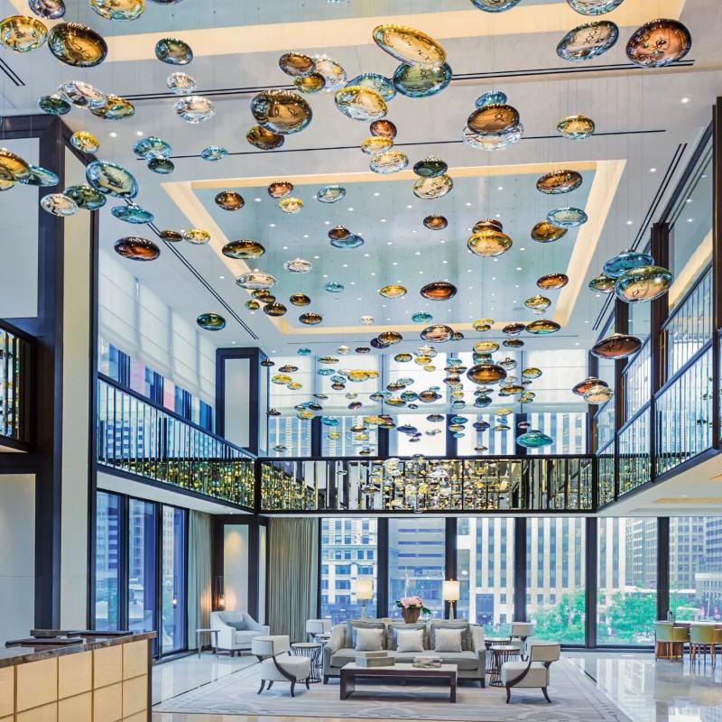 Modern large shopping mall balloon glass pendant chandelier