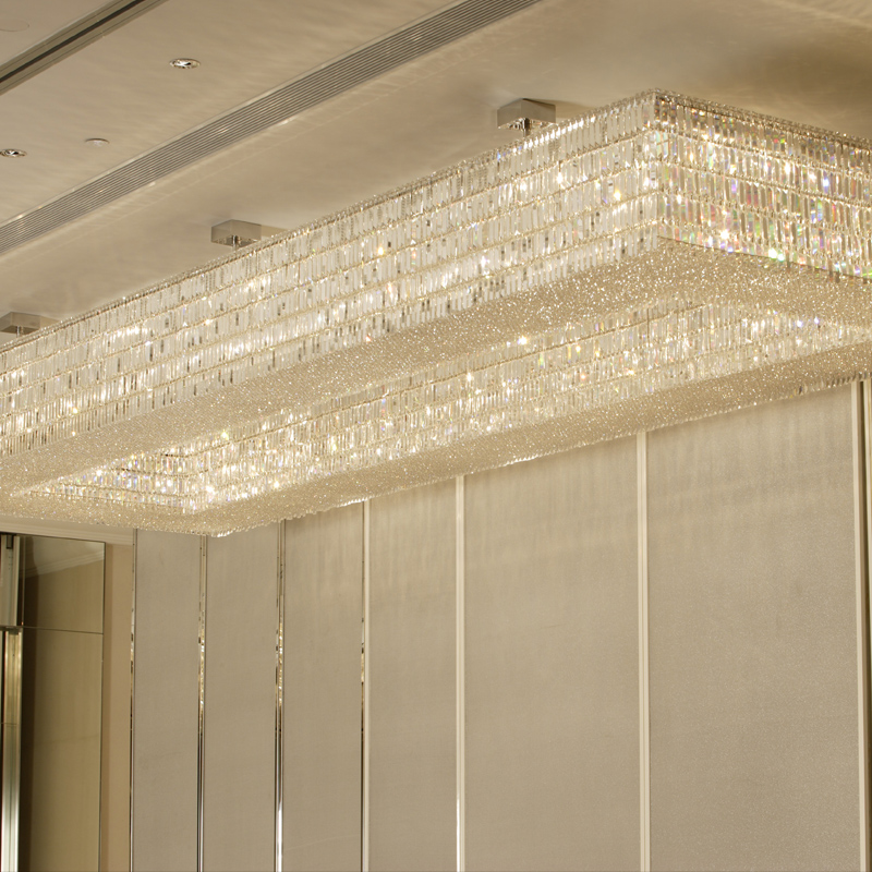 Large Rectangle Flush Mount Crystal Chandelier for Reception Hall