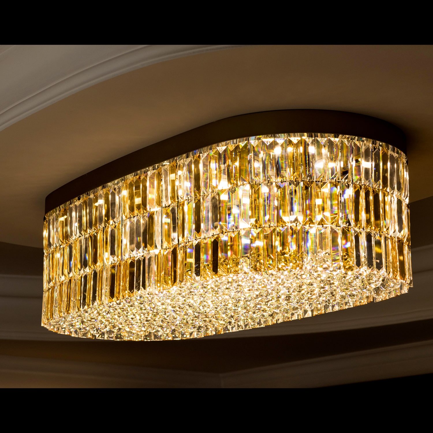 51\\\'\\\' Long Clear and Amber Crystal Ceiling Light