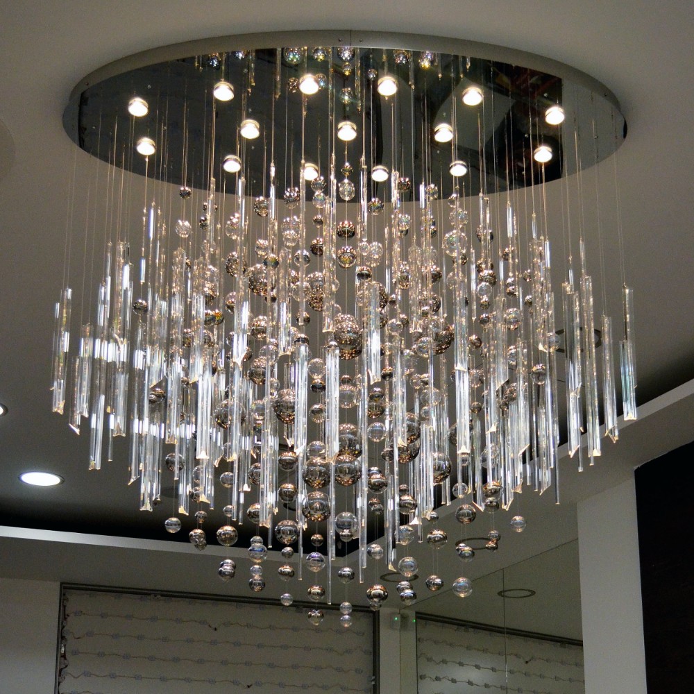 Large Modern Triangle Glass and Bubble Chandelier