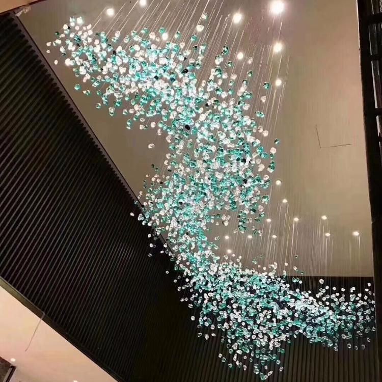 Custom Wave Shaped Glass Chandelier for Lobby