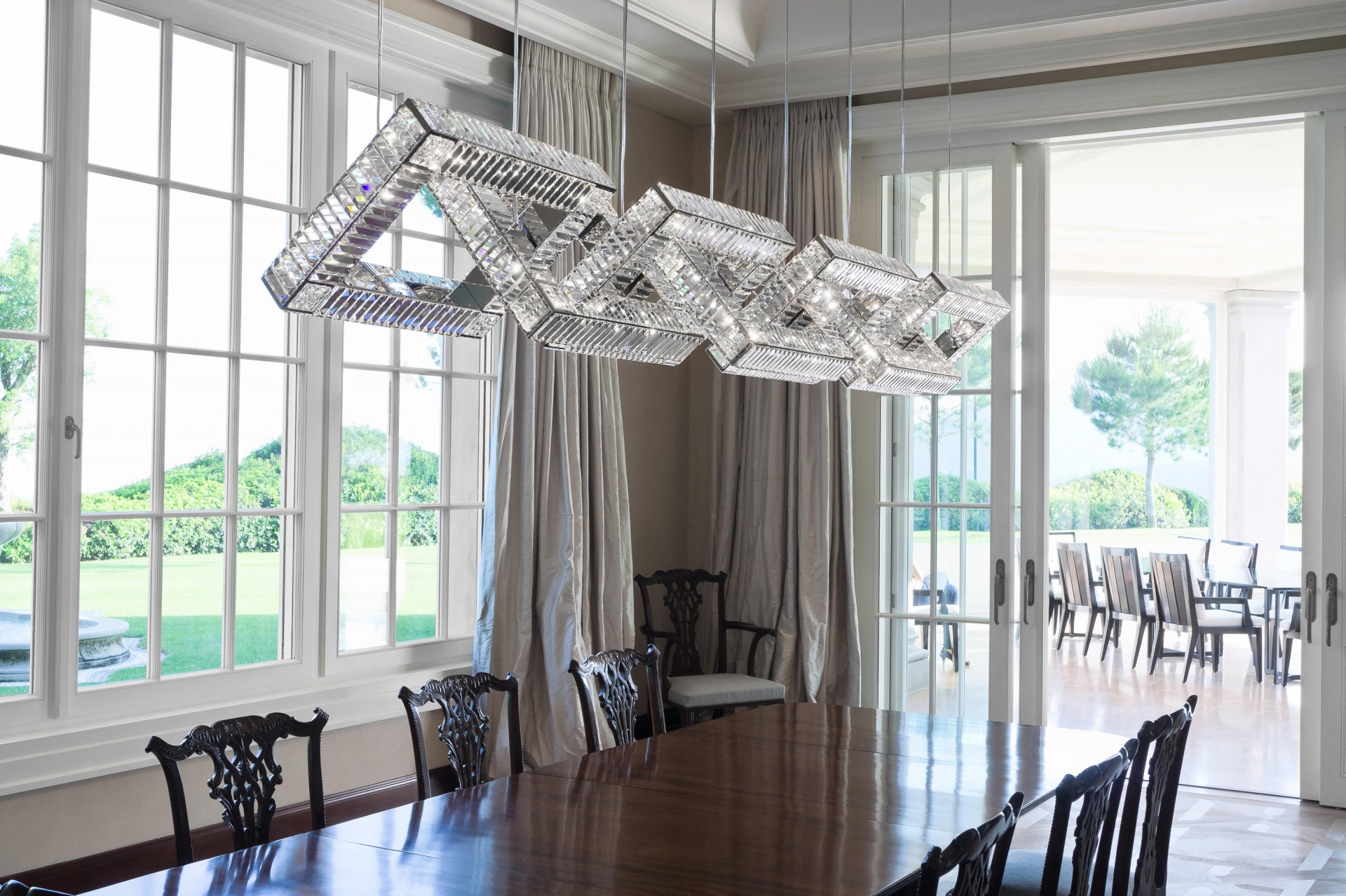 Jewel Seven Crystal Chain Links Rectangle Chandelier