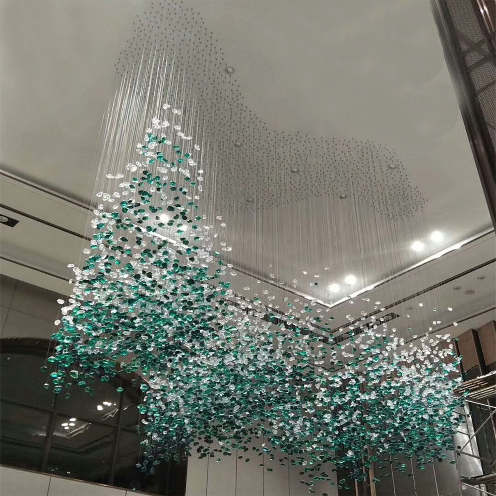 Custom Wave Shaped Glass Chandelier for Lobby