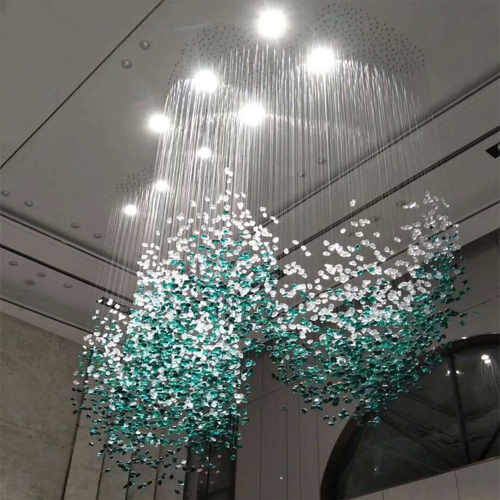 Custom Wave Shaped Glass Chandelier for Lobby