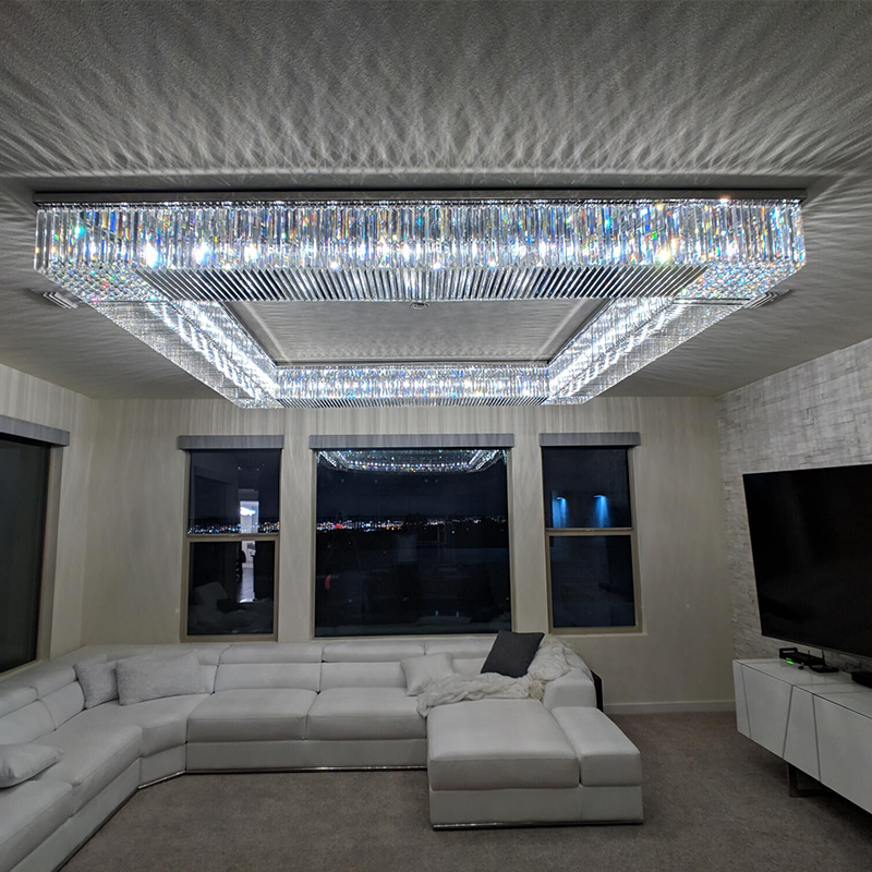 Large Square Flush Mounted Chandelier for Big Living Room