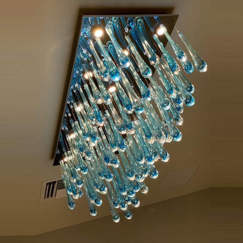 Rectangle Rainfall Blue Murano Glass Chandelier for Dining Room