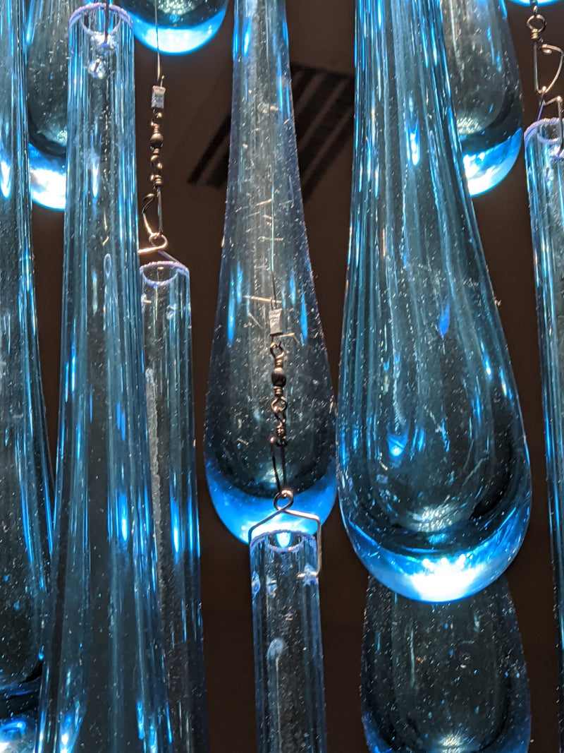 Long Rainfall Blue Murano Glass Chandelier for Staircase