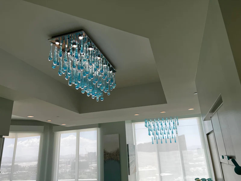 Rectangle Rainfall Blue Murano Glass Chandelier for Dining Room