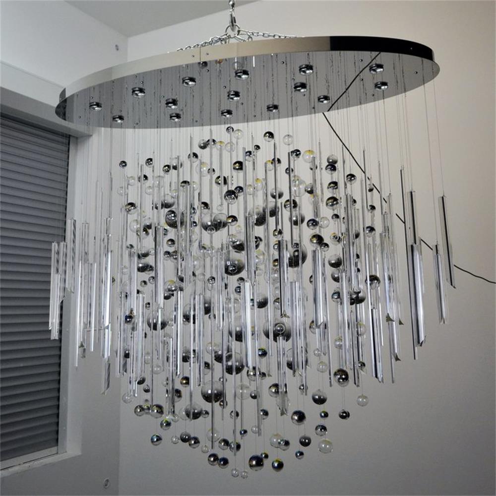 Large Modern Triangle Glass and Bubble Chandelier