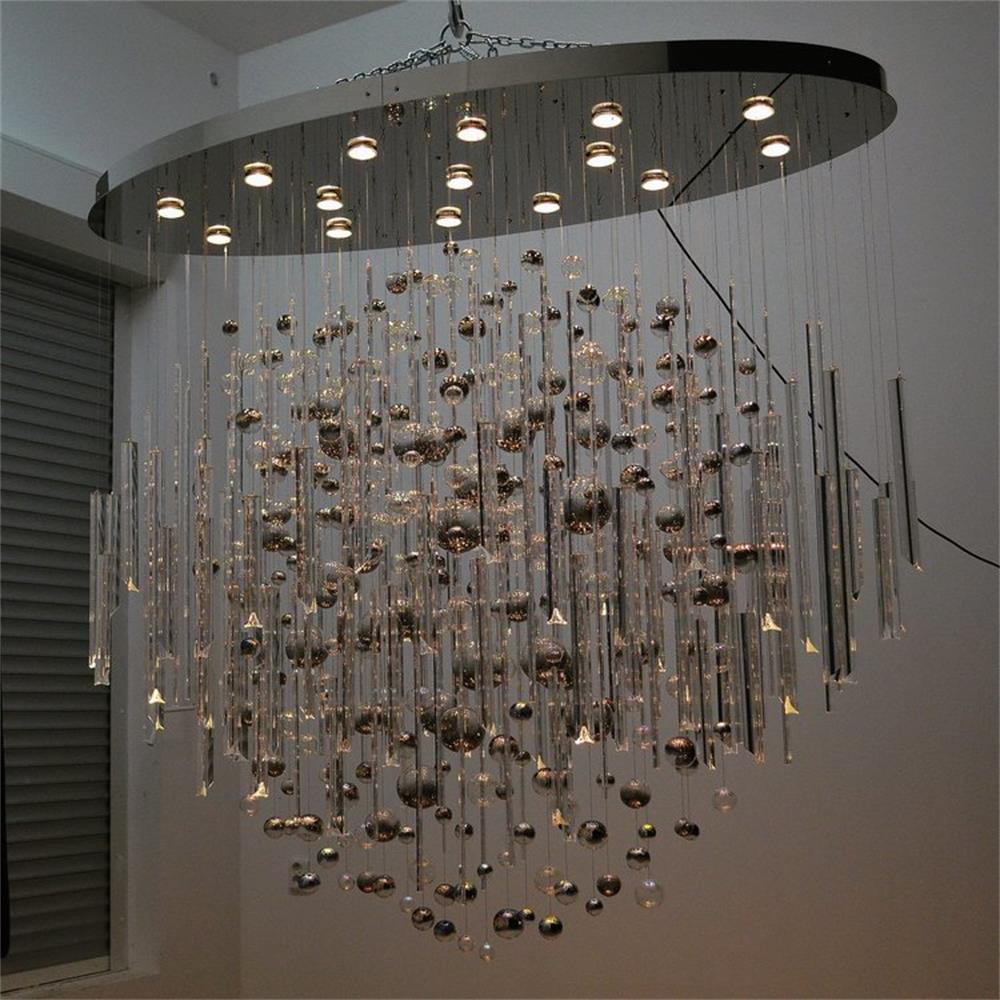 Large Modern Triangle Glass and Bubble Chandelier