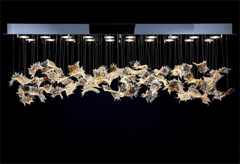 4 Feet Rectangle Glass Leaves Chandelier for Dining Table