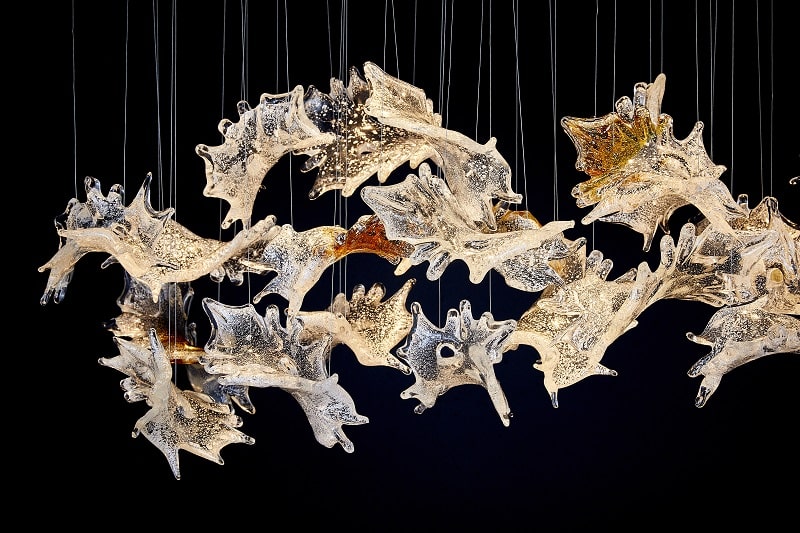 4 Feet Rectangle Glass Leaves Chandelier for Dining Table