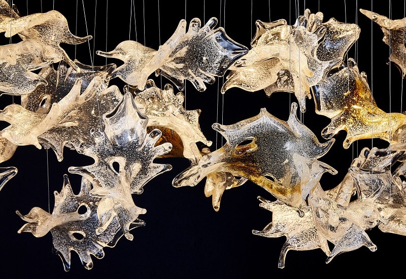 4 Feet Rectangle Glass Leaves Chandelier for Dining Table