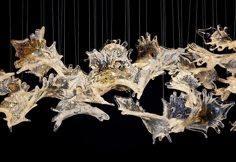 4 Feet Rectangle Glass Leaves Chandelier for Dining Table