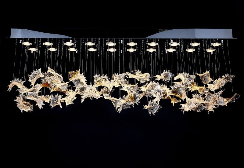 4 Feet Rectangle Glass Leaves Chandelier for Dining Table