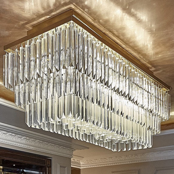 55'' Long Rectangle Glass Chandelier for Dining Room