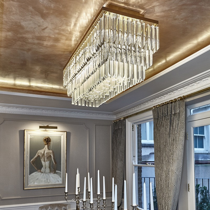 55'' Long Rectangle Glass Chandelier for Dining Room