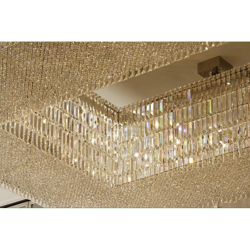 Large Rectangle Flush Mount Crystal Chandelier for Reception Hall